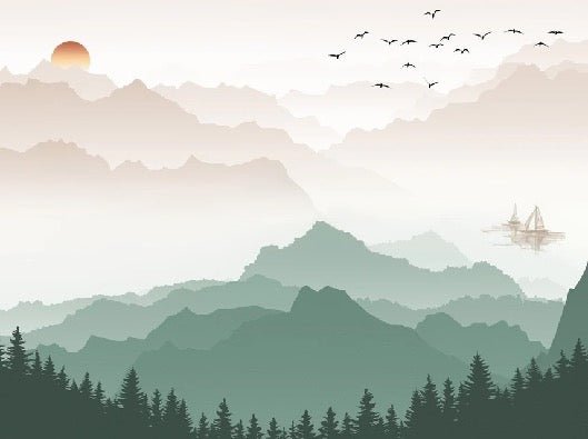 Mountain in mist wallpaper terracotta