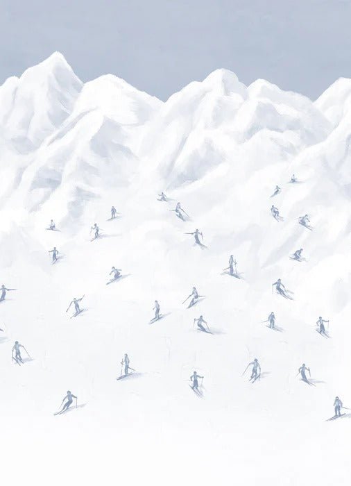 Papier peint montagne skieurs bleu, XXL, tendance