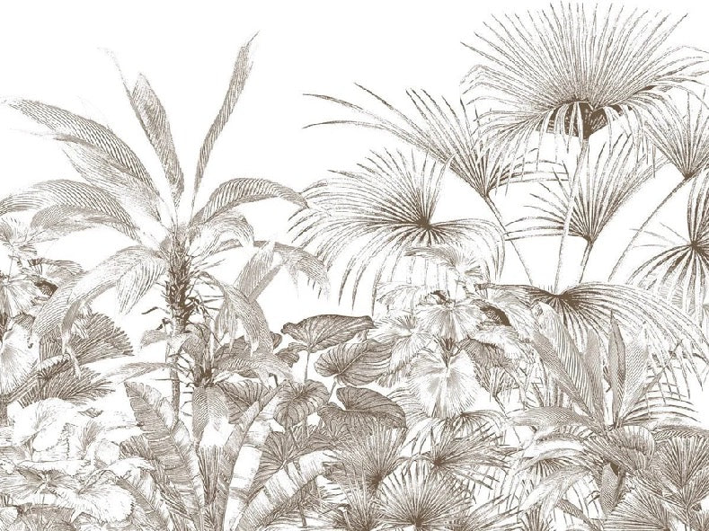 Papier peint tropical gravure monochrome, XXL, tendance