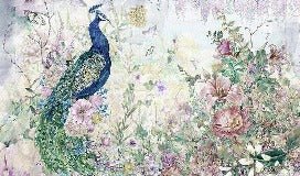 Papier Peint panoramique Peacock bleu paon floral