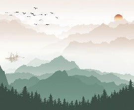 Papier peint montagne dans brume terracotta
