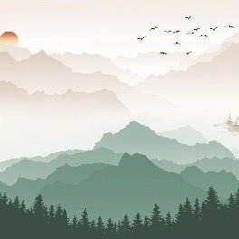 Mountain in mist wallpaper terracotta