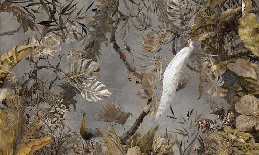 Papier peint panoramique paon blanc impérial, XXL, tendance