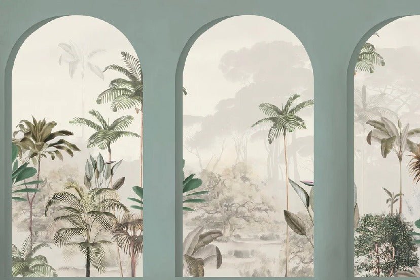 Papier peint arches luxuriantes vert, XXL, tendance