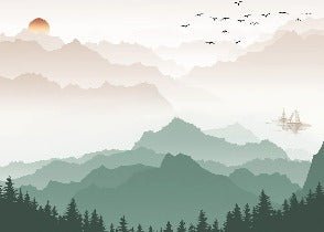 Papier peint montagne dans brume terracotta