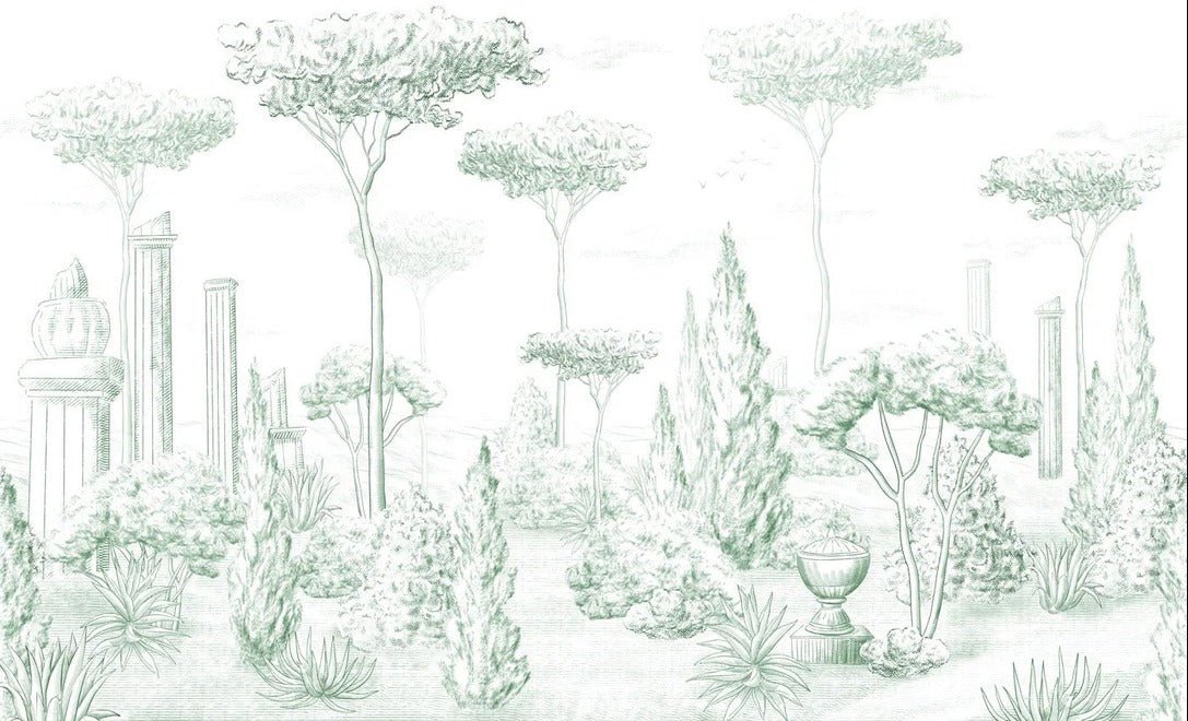 Papier peint style romain pinède vert, XXL, tendance