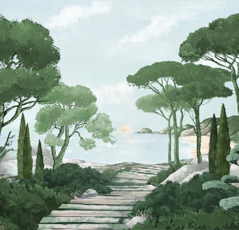 Papier peint balade dans les calanques vert