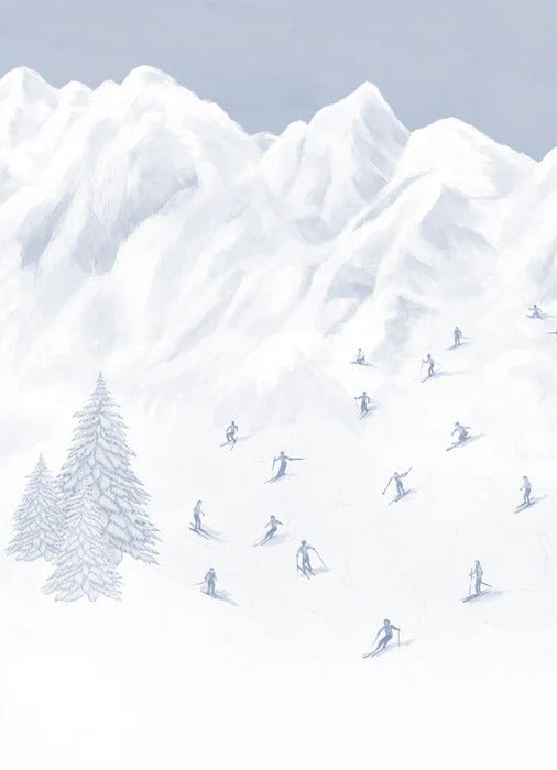 Papier peint montagne skieurs bleu, XXL, tendance