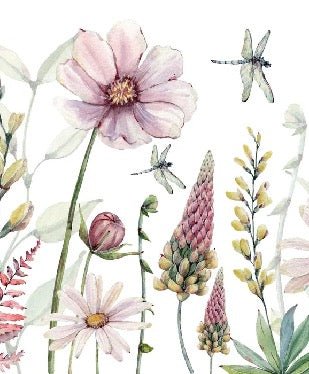 Papier peint fleurs et libellules