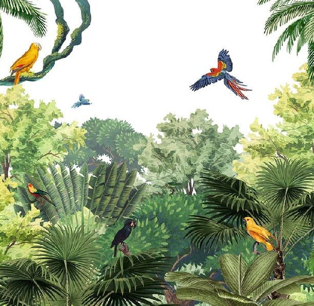 Papier peint enfant perroquets exotiques