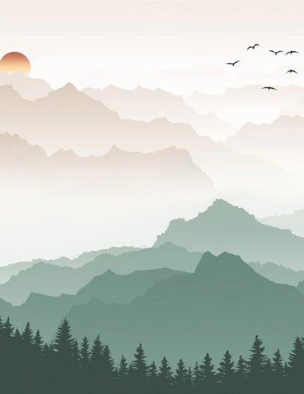 Papier peint montagne dans brume terracotta
