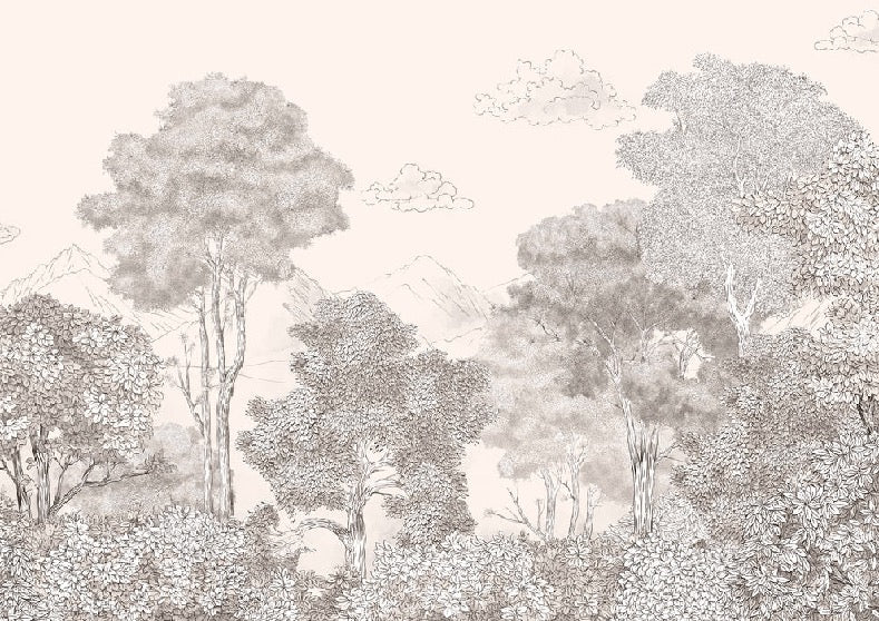 Papier peint panoramique Forêts et Monts Crayonnés Beige