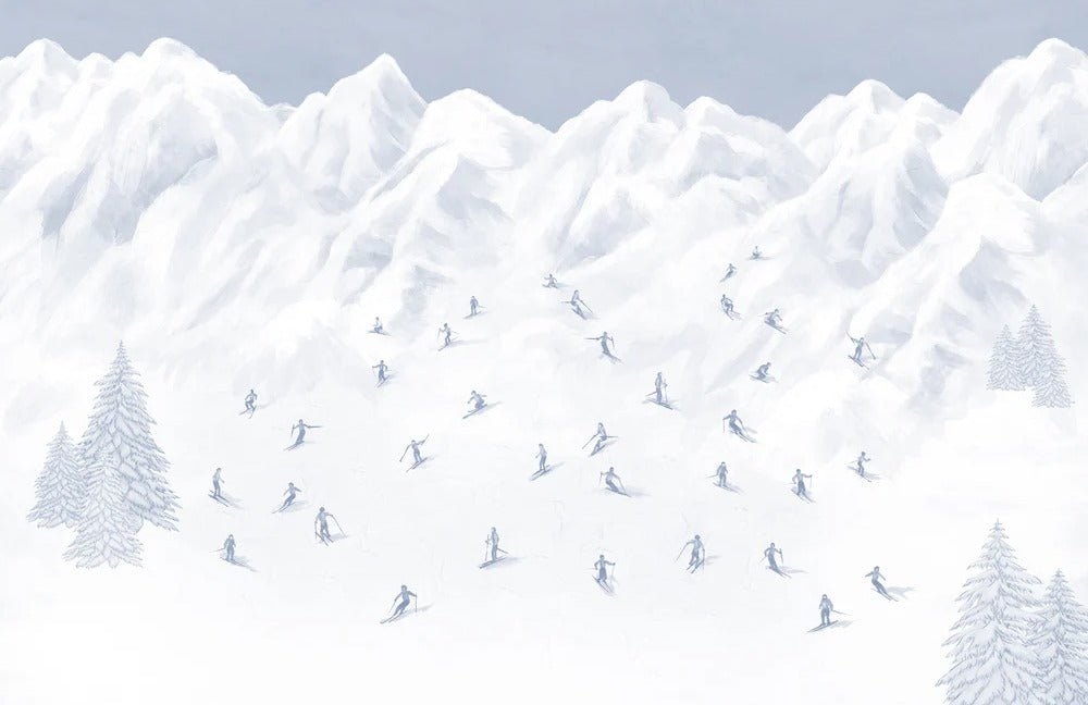 Papier peint montagne skieurs bleu, XXL, tendance