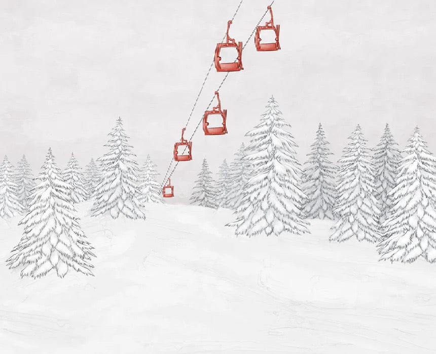 Papier peint montagne télécabine rouge