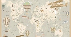 Papier peint enfant carte du monde aviateur