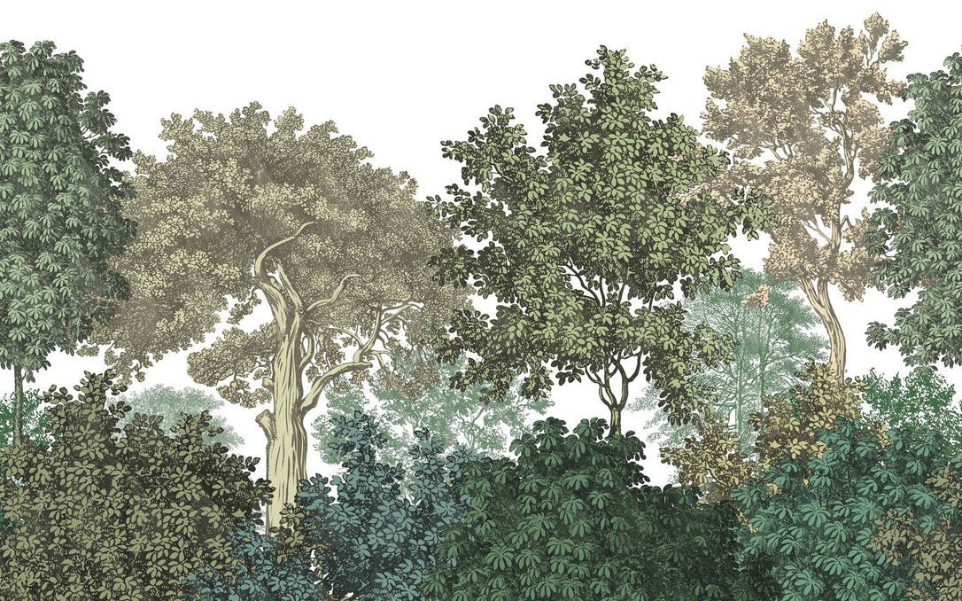 Papier peint paysage forêt gravure, XXL, tendance