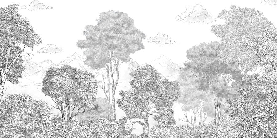 Papier peint panoramique Forêts et Monts Crayonnés