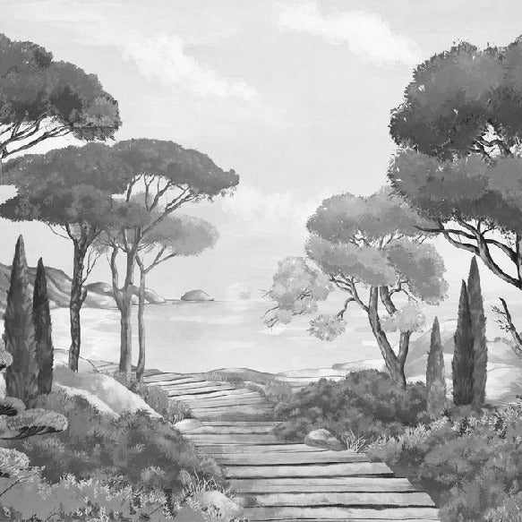 Papier peint balade dans les calanques noir et blanc, XXL, tendance