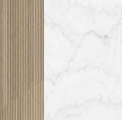 Imitation marble and oak strip wallpaper