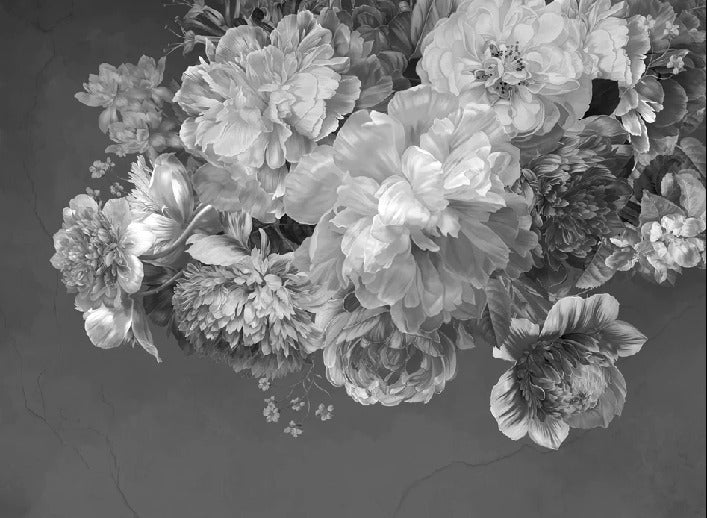 Papier peint fleur pivoine noir et blanc, mural concept, tendance