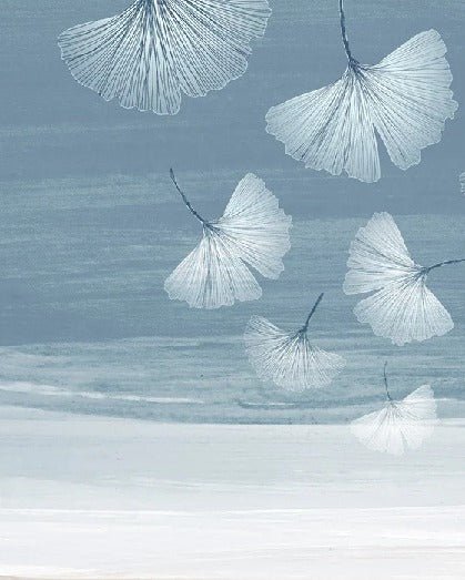 Papier peint salle de bain japandi blue gingko, XXL, tendance