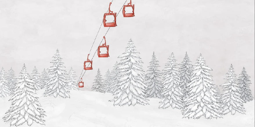 Papier peint montagne télécabine rouge