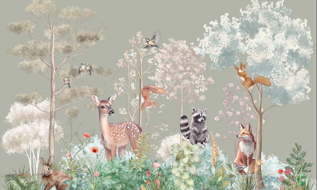Papier peint chambre enfant nature magique sauge