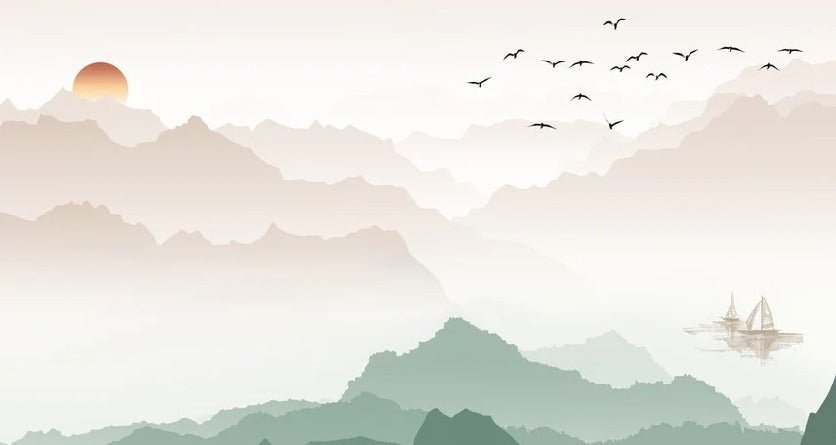 Mountain in mist wallpaper terracotta