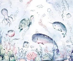 Papier peint baleines océan féérique