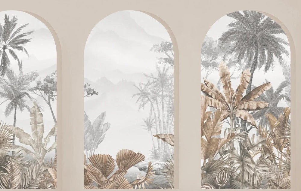 Sepia tropical arches wallpaper