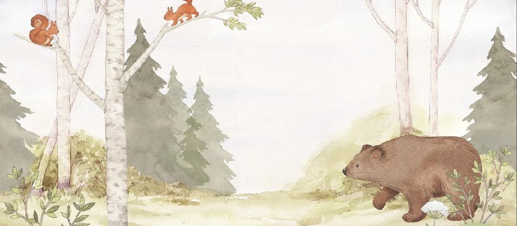 Papier peint enfant tendre ours dans la forêt