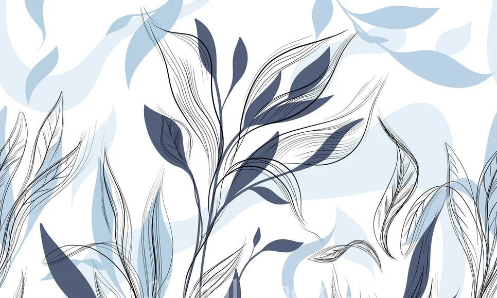 Papier peint fleur graphique bleu, XXL, tendance