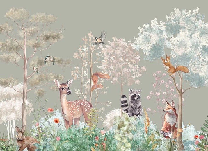 Papier peint chambre enfant nature magique sauge