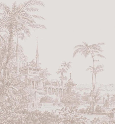 Monochrome temple jungle wallpaper