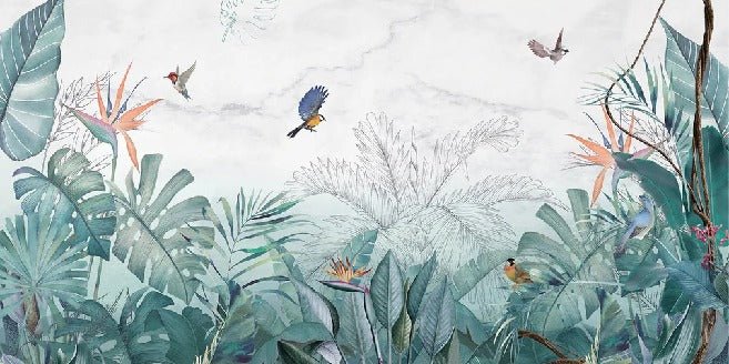 Papier peint jungle bleu marbre, XXL, tendance