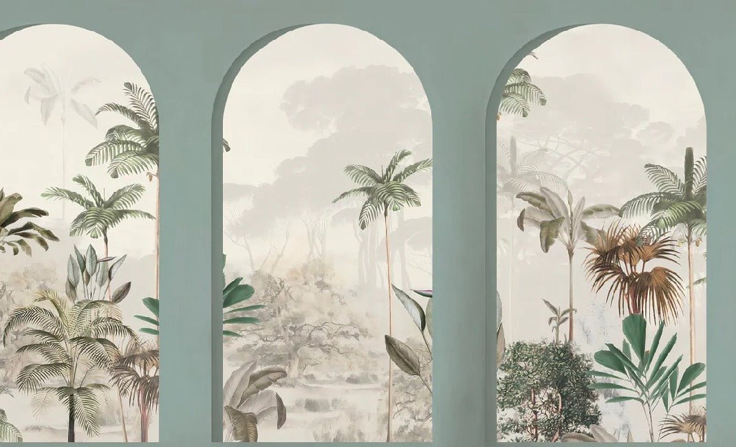 Papier peint arches luxuriantes vert