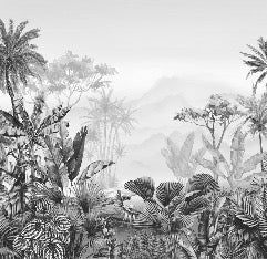 Papier peint salle de bain tendance tropical noir et blanc, XXL, tendance