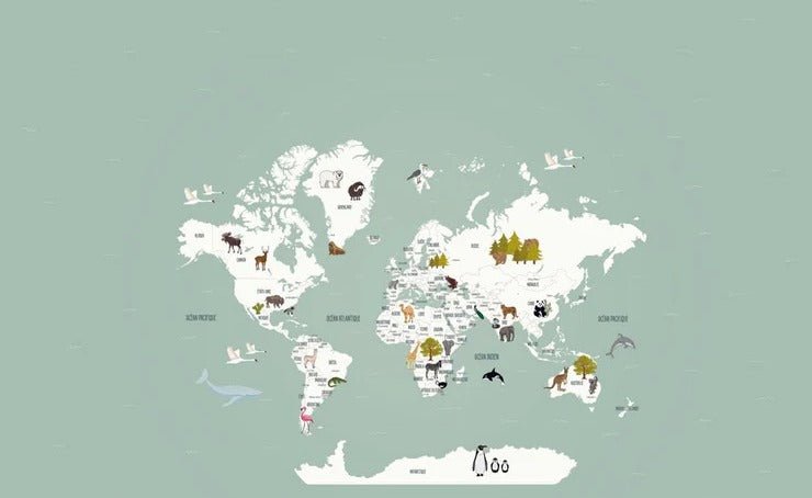 Papier peint Carte du monde en Francais enfant vert, XXL, tendance