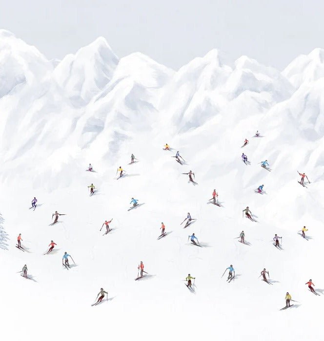 Papier peint montagne skieurs colorés, XXL, tendance