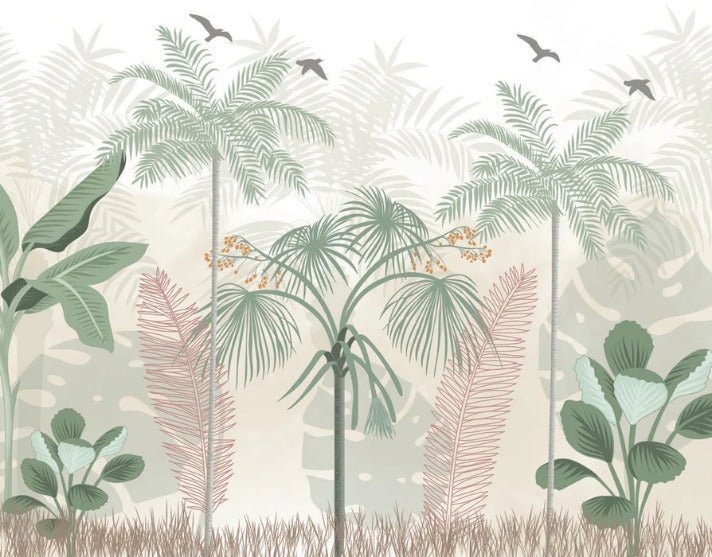 Papier peint panoramique jungle pastel, XXL, tendance