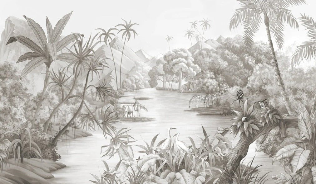 Papier peint panoramique jungle pittoresque, XXL, tendance