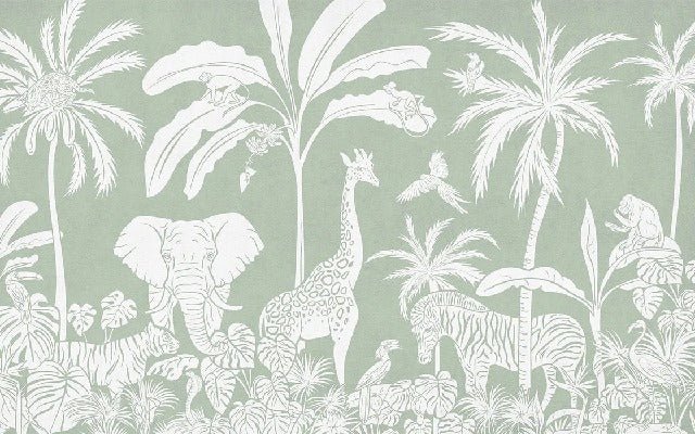 Papier peint enfant safari monochrome vert, XXL, tendance