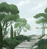 Papier peint balade dans les calanques vert