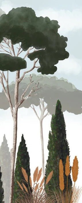 Papier peint sur mesure cyprès pins et herbes de la pampa, XXL, tendance