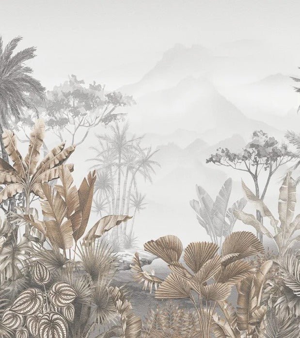 Papier peint salle de bain tendance tropical sépia, XXL, tendance