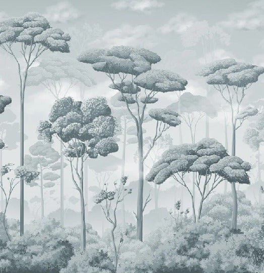 Papier peint panoramique pinède volupté bleu argent, XXL, tendance