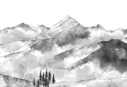 Papier peint montagne chaine des Aravis noir et blanc