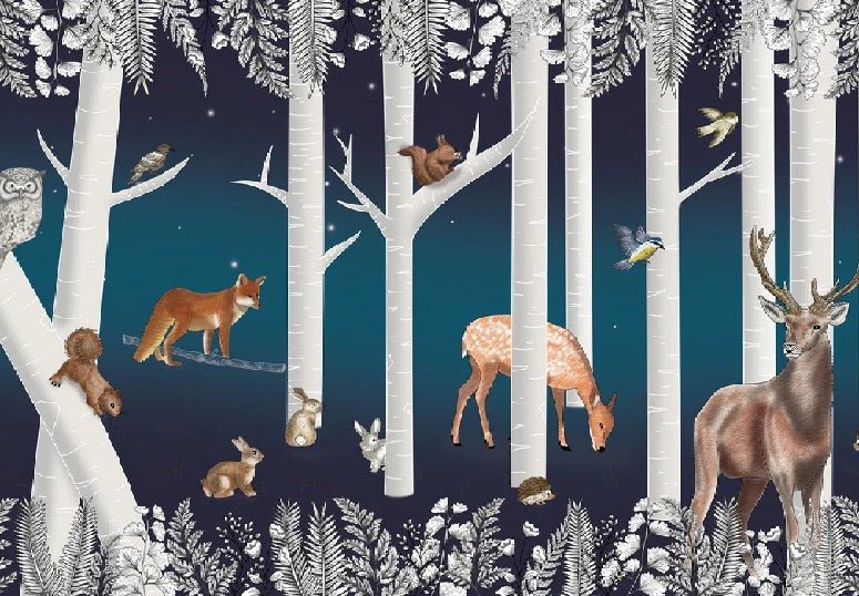 Children's wallpaper Enchanted wood and its animals Starry night