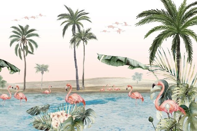 Papier peint oasis flamingo, XXL, tendance