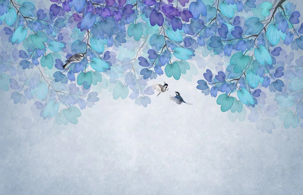 Papier peint feuille bleu